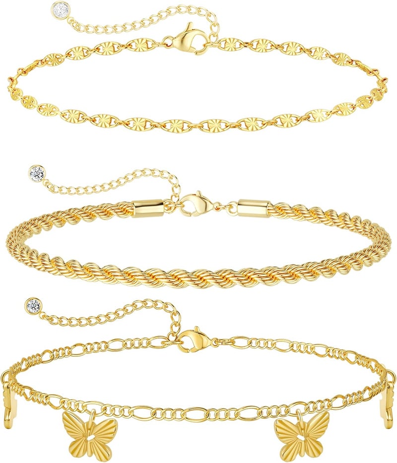 Rotnso Anklets for Women 14K Gold Silver Plated Ankle Bracelets Trendy Waterproof Boho Anklets Set Adjustable Dainty Cute Diamond Beaded Heart Non Tarnish Summer Beach Jewelry Gift - Image 1